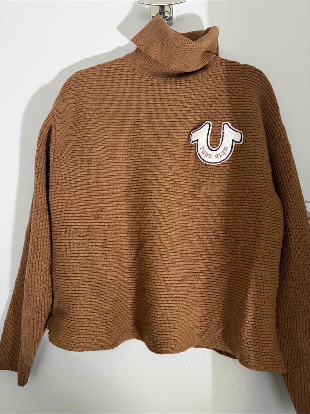 True Religion Camel Brown Turtleneck Ribbed Sweater